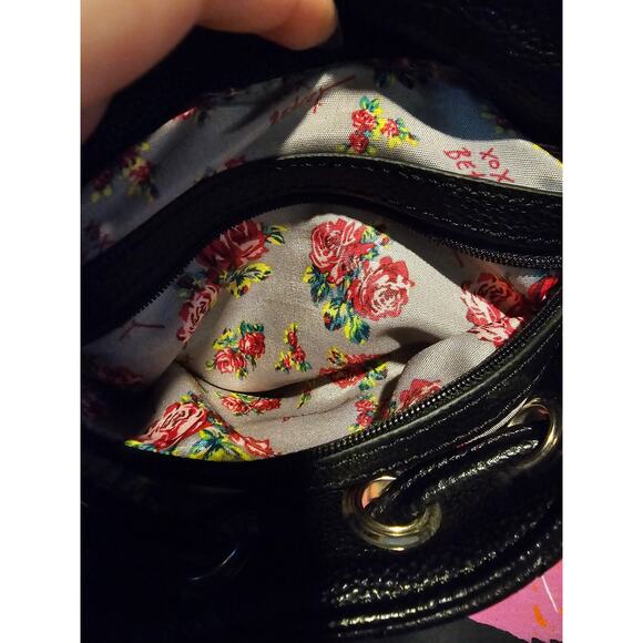 Betsey Johnson black faux leather mini backpack with heart stitching - Picture 7 of 13